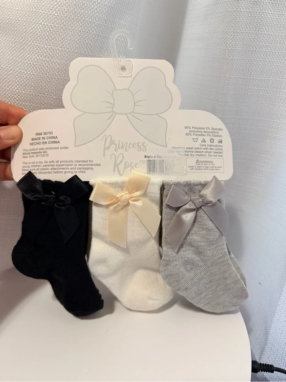 Qty of 2-  NEW 6 packs Princess Rose Bow Socks- size 2-4